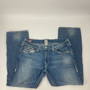 True Religion Ricky Super T USA Made Distressed Jeans 34x34 Blue Denim Flap Pkt